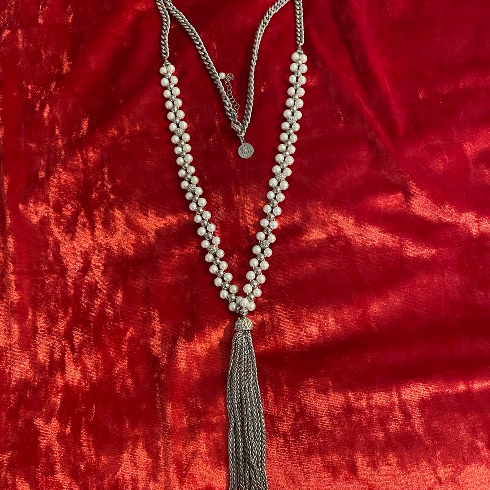 White House Black Market Silver and Pearl Necklace